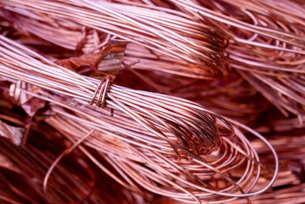 Bundles of copper wire ready for recycling