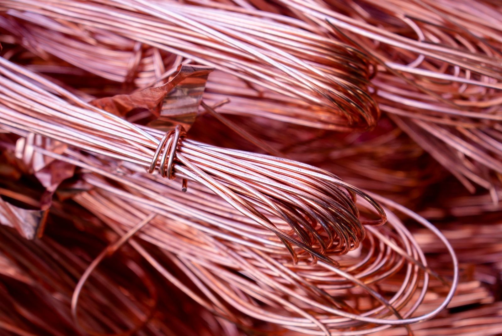Bundles of copper wire ready for recycling